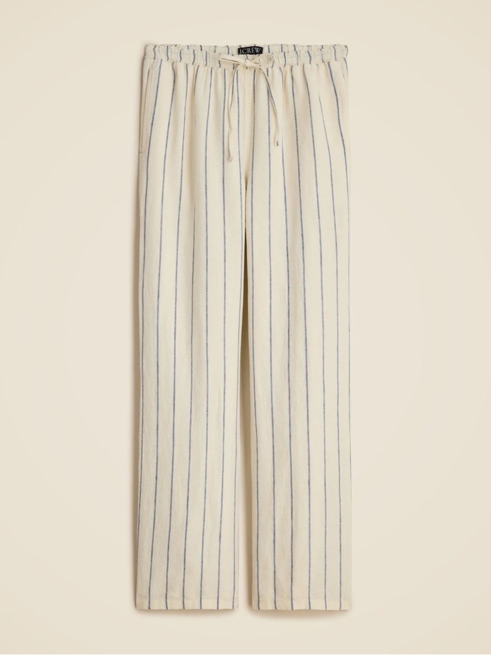 J. Crew Cream Wide-Leg Pants with Blue Pinstripes